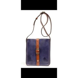 Patricia Nash Venezia Italian Leather Blue Print Crossbody EUC